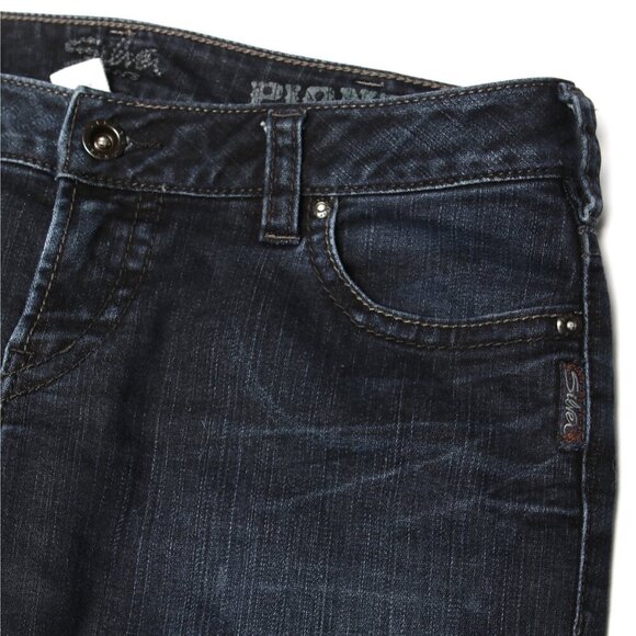 Silver Pioneer Bootcut Flare Jeans Stretch Low-Mid Rise Dark Wash Denim Indigo - Picture 8 of 10